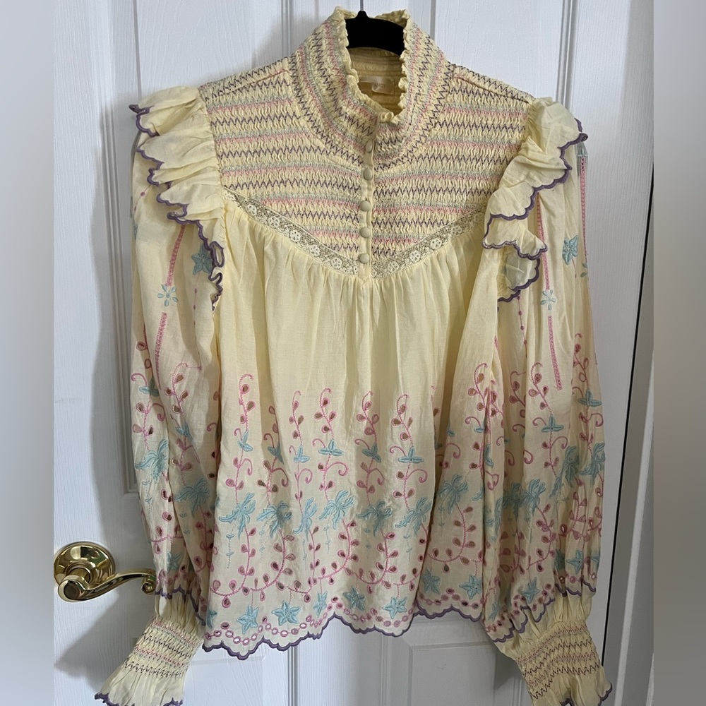Love Shack Fancy Kassie Peasant Blouse Top Yellow Size XS